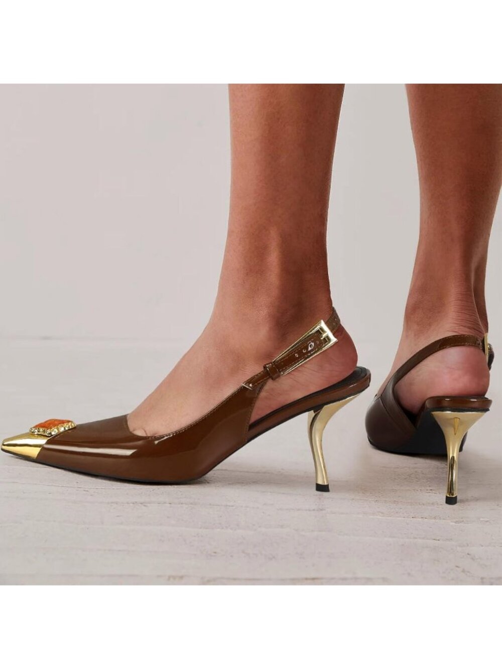 Women's Brown Foam Fabric Pointed Closed Toe Fashion Wedding Sandal Heels - Picture 3 of 6